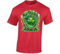 Saint Patricks Day Mens T-Shirt Green Baseball Mitt Slime Sludge Dripping Lucky Clover Graphic Design Sports Irish Festival Party Wear Red - Large
