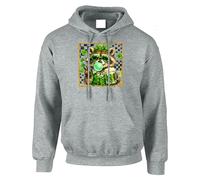 Saint Patricks Day Raccoon Mens Hoody Drinking Green Beer Mug Blowing Bubblegum Heart Sunglasses Peace Sign Illustration Graphic Hoodie Irish Festival Party Wear Sport Grey - Youth Medium (Age 7 - 8)