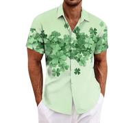 Saint Patrick's Day Shirts for Men Casual Irish Shamrock Beer Print Short Sleeve Button Up Hawaiian Shirt Festive Party Tops, Green, 3XL