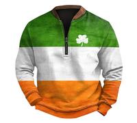 Saint Patricks Day Sweatshirt Men Green Lucky Shamrock Graphic Long Sleeve Quarter Zip Pullover Tops St Patrick Day Clothes, White, L