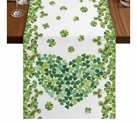 Saint Patrick's Day Table Runner, Retro Spring Green Shamrocks Heart Cotton and Table Linen Runner for Kitchen Dining Home Decor for Party Festival Holiday Decoration Gift 13x36in