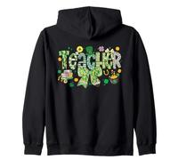 Saint Patrick's Day Teacher Lucky Shamrock Bow Classroom Fun Zip Hoodie