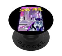 Saint Paul Cat Retro Anime Cityscape Minnesota USA Funny PopSockets Adhesive PopGrip