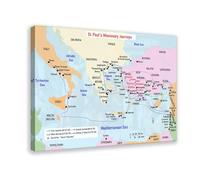 Saint Paul Missionary Journey Bible Poster - Christian Painting Biblical Maps Wall Art for Classroom Church and Religious Home Decor, 16x24inch(40x60cm) Frame