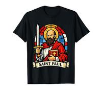 Saint Paul Stained Glass Apostle with Sword and Bible Icon T-Shirt