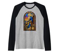 Saint Peter Keys Rooster Gothic Cathedral Mosaic Art Icon Raglan Baseball Tee