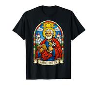 Saint Peter Stained Glass Apostle with Keys and Book Art T-Shirt