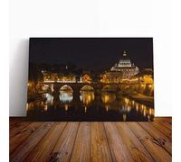Saint Peter's Basilica Sant Angelo Bridge Italy Rome (1) Canvas Print | Gallery Wrapped 30mm Frame Wall Art | 24x16 inches | Ready to Hang | Modern Cityscape Picture | Living Room Lounge Office