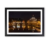 Saint Peter's Basilica Sant Angelo Bridge Italy Rome (1) Framed Print | A2 Black Framed Wall Art | Ready to Hang | Modern Cityscape Picture | Living Room Bedroom Lounge Office