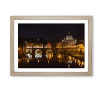 Saint Peter's Basilica Sant Angelo Bridge Italy Rome (1) Framed Print | A2 Oak Framed Wall Art | Ready to Hang | Modern Cityscape Picture | Living Room Bedroom Lounge Office