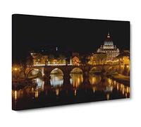 Saint Peter's Basilica Sant Angelo Bridge Italy Rome No.1 Canvas Print | Gallery Wrapped 30mm Frame Wall Art | 30x20 inches | Ready to Hang | Modern Cityscape Picture | Living Room Lounge Office