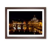 Saint Peter's Basilica Sant Angelo Bridge Italy Rome No.1 Modern Framed Print | A2 Walnut Framed Wall Art | Ready to Hang | Modern Cityscape Picture | Living Room Bedroom Lounge Office
