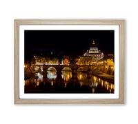 Saint Peter's Basilica Sant Angelo Bridge Italy Rome No.1 Modern Framed Print | A3 Oak Framed Wall Art | Ready to Hang | Modern Cityscape Picture | Living Room Bedroom Lounge Office