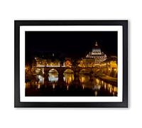 Saint Peter's Basilica Sant Angelo Bridge Italy Rome No.1 Modern Framed Print | A4 Black Framed Wall Art | Ready to Hang | Modern Cityscape Picture | Living Room Bedroom Lounge Office