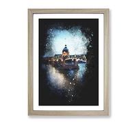 Saint Pierre Bridge In Toulouse France Paint Splash Modern Framed Print | A3 Oak Framed Wall Art | Ready to Hang | Modern Cityscape Picture | Living Room Bedroom Lounge Office
