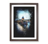 Saint Pierre Bridge In Toulouse France Paint Splash Modern Framed Print | A4 Walnut Framed Wall Art | Ready to Hang | Modern Cityscape Picture | Living Room Bedroom Lounge Office