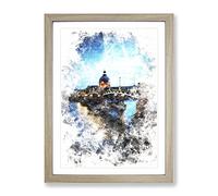 Saint Pierre Bridge In Toulouse France Watercolour Modern Framed Print | A2 Oak Framed Wall Art | Ready to Hang | Modern Cityscape Picture | Living Room Bedroom Lounge Office
