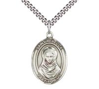 Saint Rebecca Medal Necklace - Patron Saint of Sickness - 24" Light Chain and Gift Box - Made in USA, L, Pewter, No Gemstone