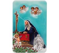 Saint Rita Catholic Prayer Print with Built-In Silver-Tone Medal | Patron Saint of Impossible Causes | Religious Art | Great Gift for First Communion or Confirmation