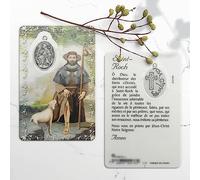 Saint Roch Prayer Card with Medal - Religious Image - Christian Catholic Worship Plastic