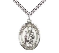 Saint Simon Medal Necklace- Men's Pewter Pendant with 24-Inch Light Rhodium Plated Chain - Patron Saint of Curriers & Sawmen - Velvet Gift Box Included