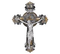 Saint St Benedict Crucifix Medal 2 Tone Wall 10 1/4 Inches, St Benedict Medals Crucifix Wall Cross Large, Hanging Catholic Jesus Christ Cross Wall Decor Religious Gifts, Cruz Del Medalla De San Benito