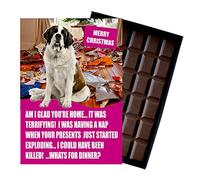 Saint St Bernard Boxed Chocolate Christmas Card Silly Xmas Present Dog Owners Funny Stocking Filler Secret Santa for Men Women 100 Gram Greeting Card Treat Him or Her