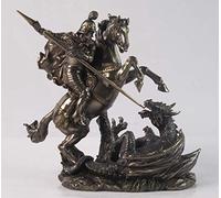 Saint St George on Horse Slaying Dragon 9" Colored Bronze Statue Religious Decoration