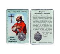 Saint St St. Charles Borromeo Prayer Card Holy Card Cards Patronage Patron Obesity Dieting with Medal