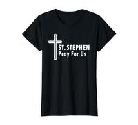 Saint Stephen Pray for Us Protomartyr Confirmations Value Graphic T-Shirt, Women, Black, M