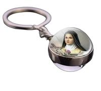 Saint Therese of Lisieux Double Sided Glass ball dome Key ring Chain of the little flowers flower Little Way Roses Keychain Keyring
