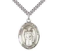 Saint Thomas A Becket Medal Necklace- Men's Pewter Pendant with 24-Inch Light Rhodium Plated Chain - Patron Saint of Clergy - Velvet Gift Box Included