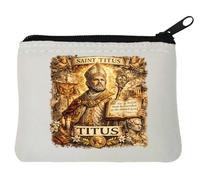 Saint Titus Religious Portrait Illustration Neoprene Coin Purse Pouch 10x11cm White