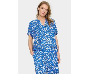 Saint Tropez Agnes Short Sleeve V-Notch Neck Blouse Blue Print