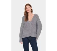 Saint Tropez Women's HalfaSZ Glitter Knit Buttons Cardigan in Metallic Silver | Size: XL Saint Tropez Metallic Silver XL