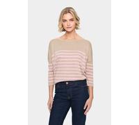 Saint Tropez Women's MilaSZ Round Neck Striped Jumper in Beige | Size: 2XL