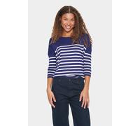 Saint Tropez Women's MilaSZ Round Neck Striped Jumper in Dark Navy | Size: XS