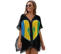Saint Vincent and Grenadines Flag Heart Women's Swim Cover-Ups & Sarongs V-Neck Beach Swimsuits Cover Up for Holiday Poolside Party