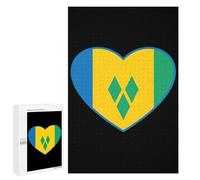 Saint Vincent And Grenadines Flag Heart Wooden Jigsaw Puzzles for Adults Funny Brain-Teasing Game Idea Puzzle Gift