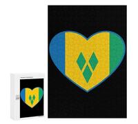Saint Vincent And Grenadines Flag Heart Wooden Jigsaw Puzzles for Adults Funny Brain-Teasing Game Idea Puzzle Gift