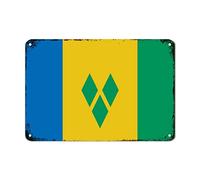 Saint Vincent And The Grenadine Flag Metal Sign Saint Vincent And The Grenadine Metal Tin Sign Rustic Patriotic National Flag Wall Art Vintage Decor For Bedroom Kitchen Cafe Bar Office 12x18 inch