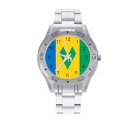 Saint Vincent and The Grenadines Flag Men's Watches Stainless Steel Watch Strap Analog Quartz Watch Business Wristwatches