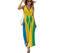 Saint Vincent And The Grenadines Flag Women's Sleeveless Dress V Neck Flowy Hem Sundresses Summer Beach Maxi Dress M