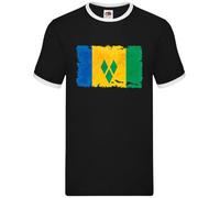 Saint Vincent and The Grenadines Grunge Style Flag - Mens Contrast Ringer T-Shirt - Black/White - Large