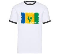 Saint Vincent and The Grenadines Grunge Style Flag - Mens Contrast Ringer T-Shirt - White/Black - Large