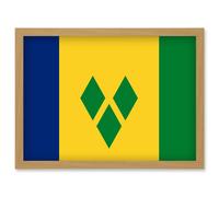 Saint Vincent and the Grenadines National Flag Vexillology World Flags Country Region Poster Artwork Framed Wall Art Print A4 Artery8 Light Oak One Size
