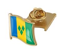 Saint Vincent And The Grenadines Patriotic Flag Brooch - Vintage Square Text Flag Print Brooch,Party Backpack Hats Accessories Ethnic Style Badges