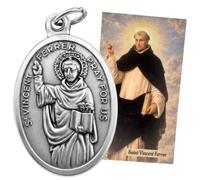 Saint Vincent Ferrer Italian Medal with Prayer Card - Catholic Patron Saint Pendant Charm, Made in Italy, Religious Gift for Men Women, Preachers, Missionaries, Confirmation, RCIA & Daily Devotion