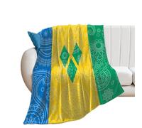Saint Vincent Grenadines Paisley Flag Throw Blanket Soft Lightweight Luxury Flannel Blankets for Bed Couch Sofa All Seasons 30"x40"/40"x50"/50"x60"/60"x80"