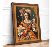 Saint with Lute Art Deco Framed Wall Art Print A2 (59.4×42cm) Walnut, Wall Decor for Living Room, Bedroom, Office & Home, Ready to Hang, Art Gift
